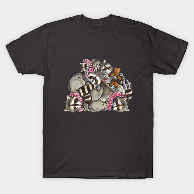 Sleeping pile of raccoons T-Shirt by animalartbyjess